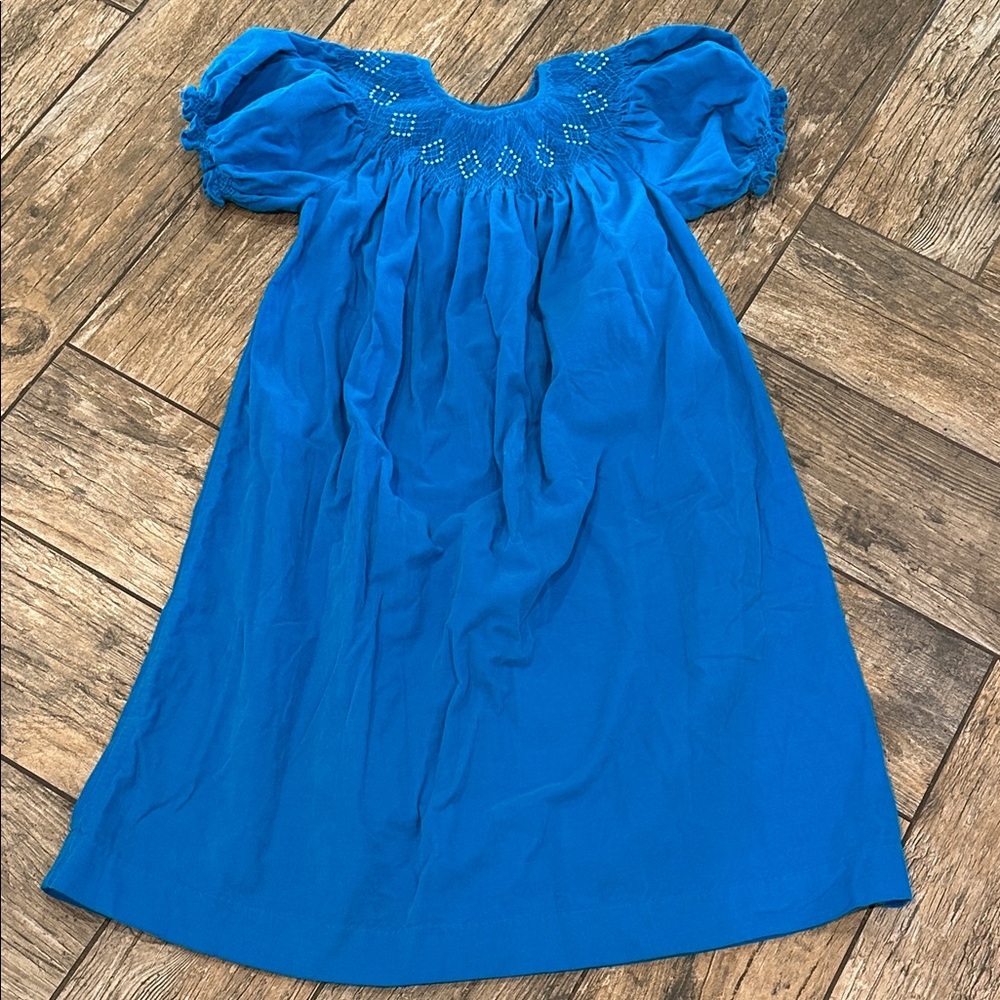Mom & Me blue teal corduroy smocked dress pearls size 6x